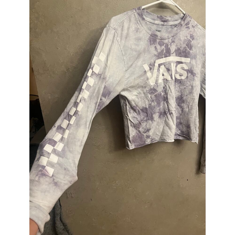 Vans Purple Gray Tie Dye Marbled Crop Long Sleeve Shirt X-Small XS Checkerboard - Picture 12 of 12